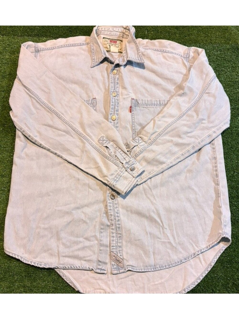 Vintage Levis shirt mens large blue red tab denim long sleeve pockets casual